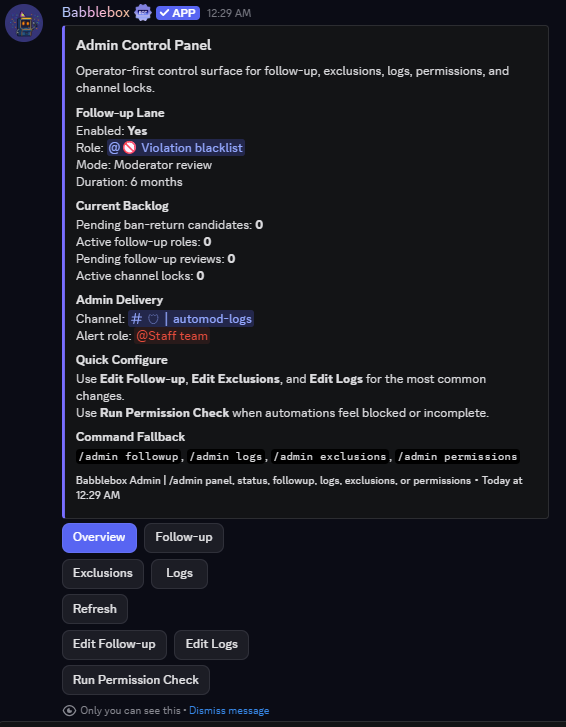 Babblebox admin panel