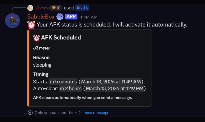 Babblebox AFK status example