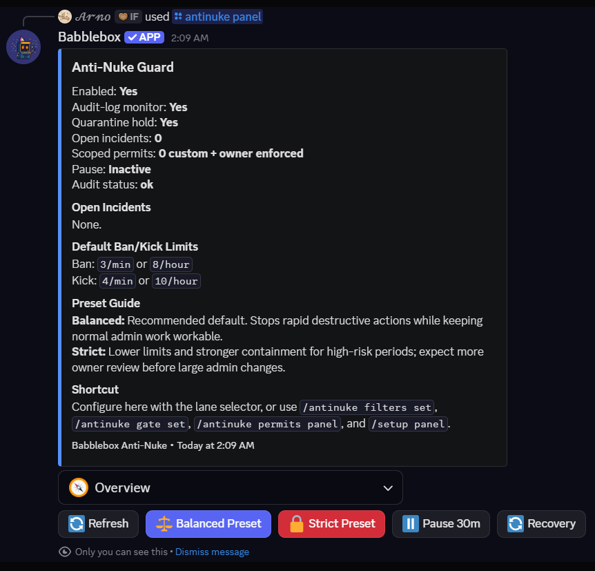Babblebox Anti-Nuke panel