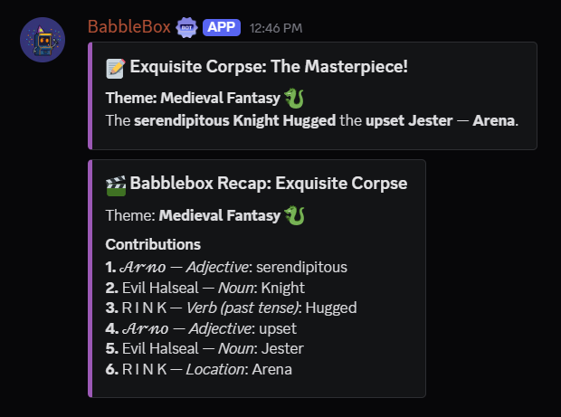 Babblebox Exquisite Corpse game