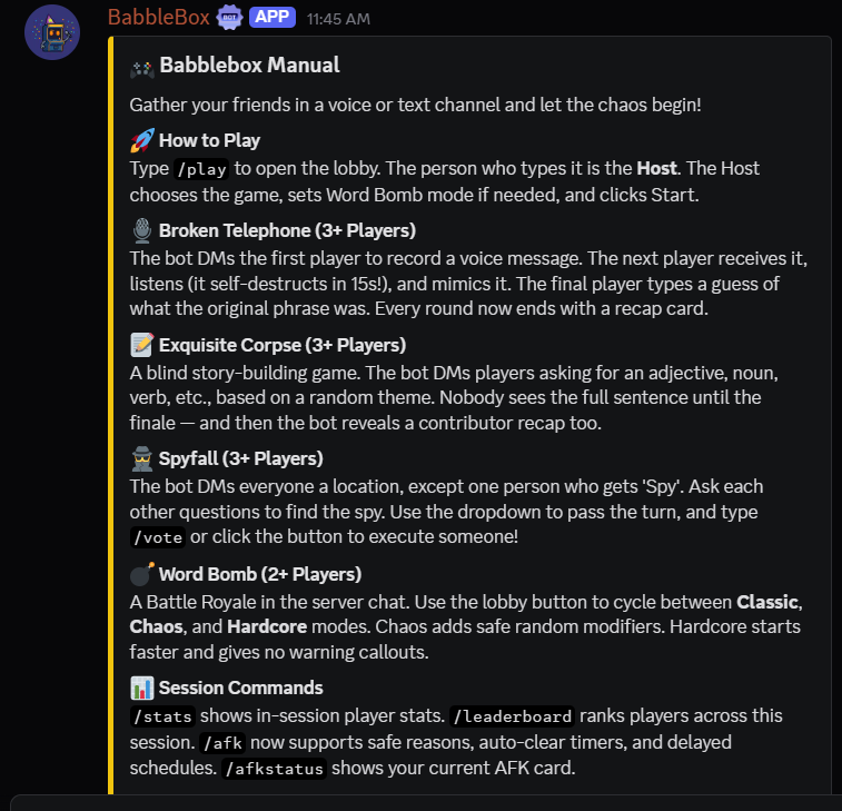 Babblebox help example