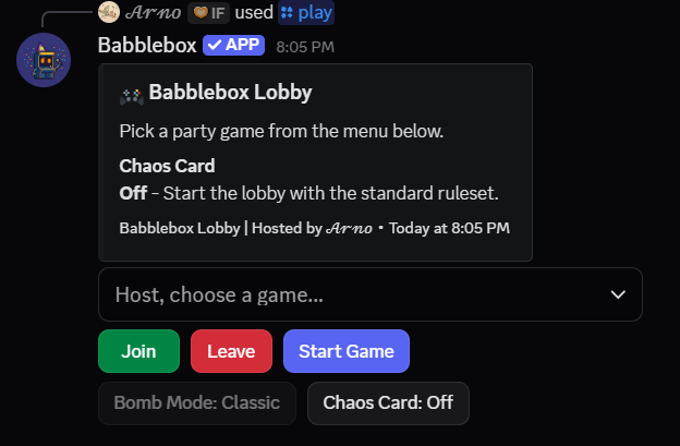 Babblebox party game lobby
