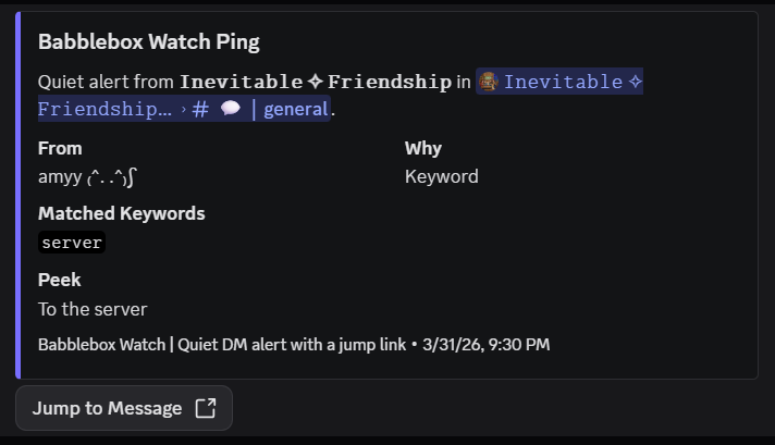 Babblebox Watch alert example